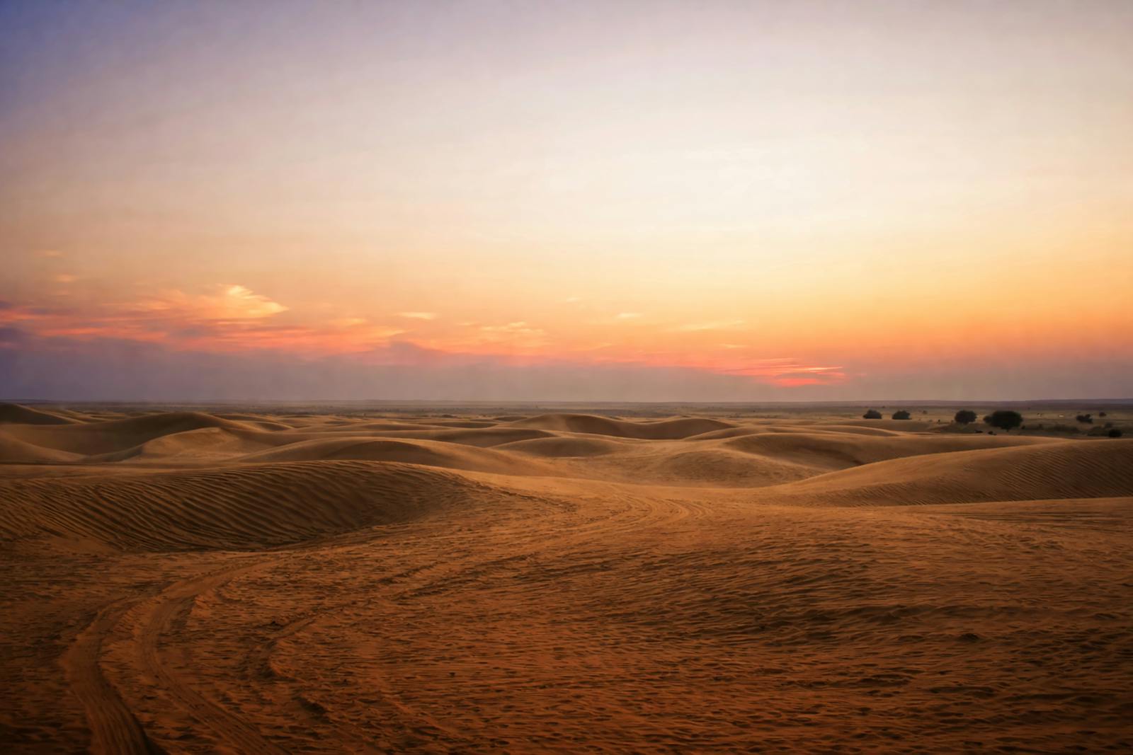 Warm desert architecture and sandy landscape in India