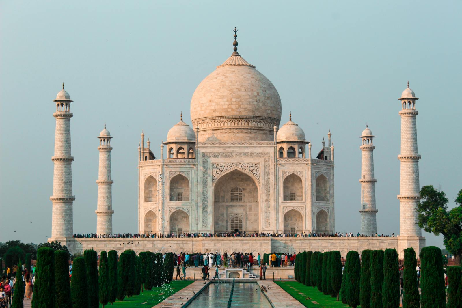 The Taj Mahal seen across a garden landscape